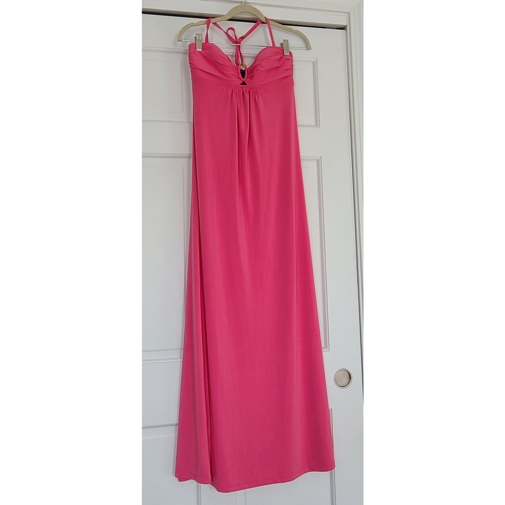 Natori Horseshoe Front Palm Royale Inspired Swim Coveup Maxi Dress
